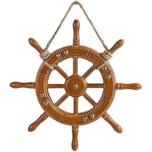Vente chaude Antique Personnalisé Bois Rouge Nautique Décoration Murale Roue de Navire Art Mural Moderne avec Design Sculpté de l'Exportateur Indien - Product Image 3