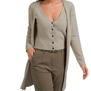 Cardigan décontracté à col en V pour femmes, tissu doux et léger en laine/acrylique, tricoté à boutons, manches longues, vêtements d'hiver de couleur neutre - Product Image 5