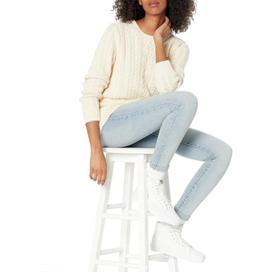 Women's 100% Cotton O-Neck <b>Sweater</b> Women's Plus Size Classic-Fit <b>Long</b>-Sleeve Breathable Crewneck <b>Sweater</b> Cotton Super Soft - Product Image 4