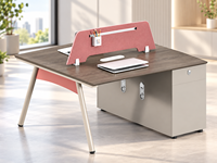 Bureau double avec écran de confidentialité, armoire de rangement, solution de poste de travail modulaire pour espace de travail d'équipe