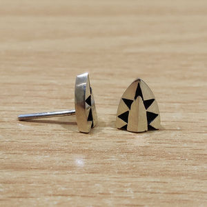 1.9 Grams Plain <b>Silver</b> <b>Stud</b> Earrings Vintage Trendy 18K Gold Plated Geometric Pattern with Diamond and Pearl Main Stone - Product Image 1