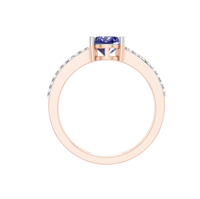 Bague de fiançailles élégante en saphir cultivé en laboratoire, or massif 9k 14k 18k plaqué rhodium, bijoux fins avec pierres latérales CVD