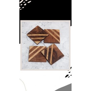 จานรองแก้วไม้รูปทรงสี่เหลี่ยมสไตล์โมเดิร์นชุดจานรองแก้วทำจากไม้ส่วนตัวแกะสลักด้วยมือแบบชนบทสำหรับบ้าน - Product Image 4