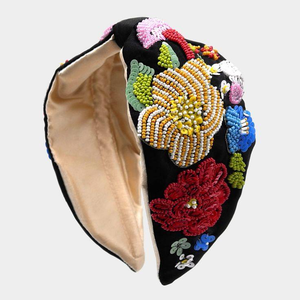 Fashionable Soft Beaded Hairbands in <b>Black</b> Pink <b>Heart</b> Shape Embroidery Hair Accessories for Girls Designer Partywear Headbands - Product Image 5