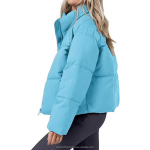 Chaqueta de Invierno Personalizada al por Mayor, Acolchada, Transpirable, de Lona Tejida, para Mujer, Talla Grande, Cuello Grande, Color Sólido - Product Image 3