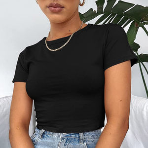 Ropa de calle de verano para mujer, Camiseta corta, 100% de algodón, ligera, en blanco, Sexy, para mujer, Top corto de Fitness, camisetas - Product Image 6