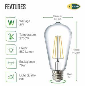 Bombilla LED de Filamento E27 ST64 de 8W, Iluminación LED de Bajo Consumo - Product Image 1