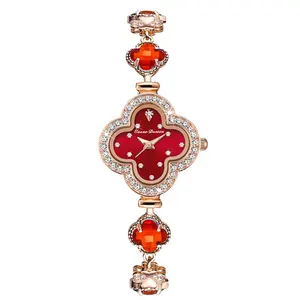 Sur les ventes bracelet à quatre feuilles femmes montres en acier inoxydable japon quartz 3ATM wateproof livraison rapide bijoux dames montre ensemble