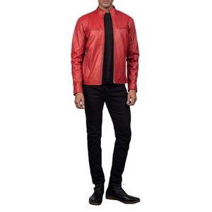 Chaqueta de invierno roja con encanto distintivo Estilo de motorista de cuero para hombre con artesanía premium y forro acogedor - Product Image 1