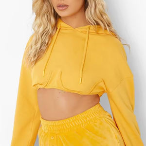 Sudadera con capucha recortada para mujer al por mayor Jersey holgado de gran tamaño en blanco Top corto de algodón pesado ropa de gimnasio personalizada ropa de calle diseño OEM - Product Image 4