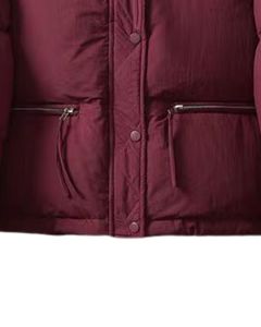 Customized Maroon Puffer Jacket Women Winter Quilted Short Coat High <b>Neck</b> Warm Polyester <b>Padding</b> Fashion Outerwear OEM Custom - Product Image 5