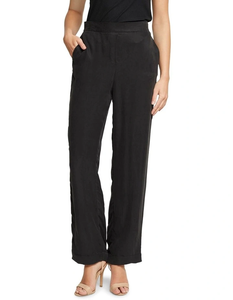 Pantalon de style moderne pour l'été en poches latérales à taille élastique noire et jambe droite coupe décontractée et pantalon conçu pour les femmes - Product Image 3