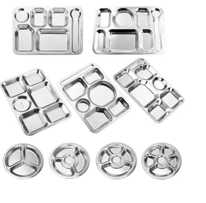 <b>Stainless</b> <b>Steel</b> Plates Divide Food Lunch Plates Fast Food Box Container <b>Tray</b> for School - Product Image 4