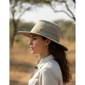 Cappello Safari con protezione UV UPF50+ con tasca nascosta color beige pietra di SION - Product Image 6
