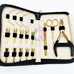 Meilleures ventes, ensemble de pinces attachées à la main en acier inoxydable plaqué or avec logo personnalisé, kit d'outils d'extension de cheveux pour extensions de cheveux humains - Product Image 3