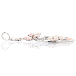 Collier pendentif papillon et fleurs en acier inoxydable plaqué rhodium avec diamant et perle - Product Image 4