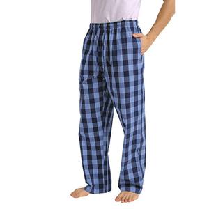 Logo personnalisé Vente en gros Pantalon de pyjama à carreaux bleu pour hommes Pantalon de détente en toile de flanelle décontracté avec cordon de serrage Bas de nuit - Product Image 1