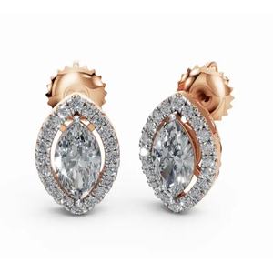 Boucles d'oreilles clous en diamant halo Marquise pour vos yeux, or 9 KT, 14 KT, 18 KT, bijoux de laboratoire, vente en gros, fournisseur OEM B2B - Product Image 4