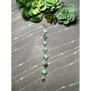 Kingman Turquoise & Sterling <b>Silver</b> Link <b>Bracelet</b> Navajo Ethnic Style Made with Craftsmanship - Product Image 2