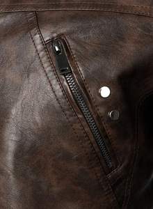 เสื้อแจ็กเก็ตบอมเบอร์หนังเข้ารูปสำหรับผู้ชาย, เสื้อโค้ทไบค์เกอร์ซิปหน้าคอตั้งทรงไม่สมมาตรฤดูหนาว - Product Image 4