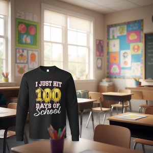 Maglietta a maniche lunghe per il 100° giorno di scuola, con motivo 'I Hit 100 Days of School', articolo promozionale a tema softball e goccia di gelato - Product Image 3