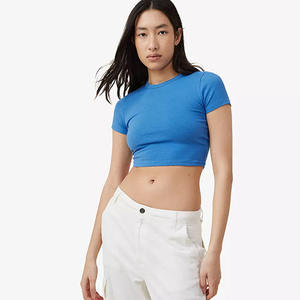 Prix de gros été uni court crop top pour femmes/pas cher prix dernière conception ras du cou femmes crop top - Product Image 5