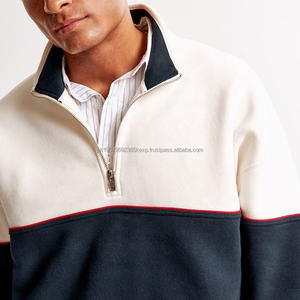 OEM personalizado 100% algodón 3D en relieve 14 cuartos media cremallera pulóver jersey de lana Vintage de gran tamaño cuello simulado sudadera hombres - Product Image 5