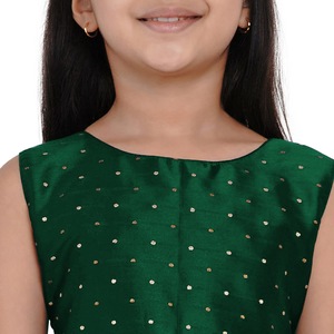 Shoryam Fashion Modern Green Girls Party Dress | Sleeveless Polka Dot Frock with <b>Flared</b> <b>Skirt</b> Kids Casual Party Wear - Product Image 5