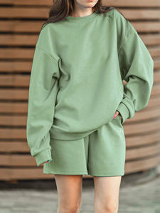 Ensemble de sweatshirts et shorts pour femmes avec tissu écologique Ensemble double col ras du cou pour dames - Product Image 6