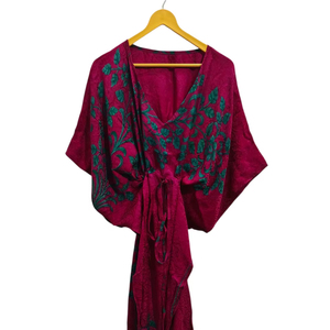 Recycled Sari <b>Silk</b> Caftan Soft Night Wear <b>House</b> Robe Garden Dress For woman's Free Size Kaftan - Product Image 1