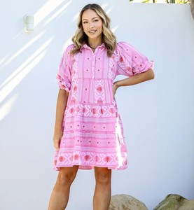 V-Weaving Authentic Indian Handmade Beach & Summer Dress for Women Short Sleeve Turn <b>Down</b> Collar V Neck Tunic Midi Dress - Product Image 1