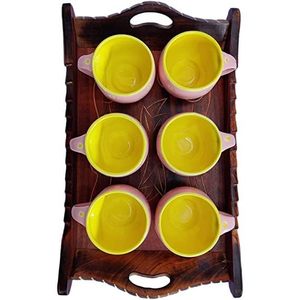Ensemble de plateaux de service rectangulaires en bois légers au design moderne, poignées brunes sculptées à la main, 3 pièces, motif floral, option de suspension - Product Image 2