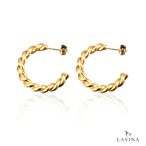 Boucles d'oreilles créoles tendance imperméables en acier titane plaqué or 18 carats, design personnalisable, unisexe - Product Image 2