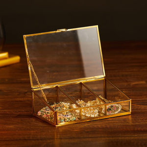 Golden Glass Jewelry <b>Box</b> Rectangular Clear Glass <b>Lidded</b> Organizer Handmade Brass Metal Frame <b>Decorative</b> Trinket Display Case - Product Image 4