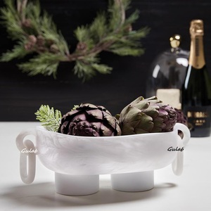 Bol à fruits moderne en résine ivoire avec poignée double, design décoratif pour la cuisine et la salle à manger, bol de service polyvalent pour les fêtes - Product Image 5