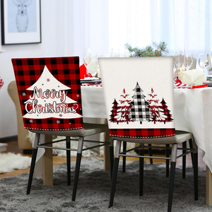 Juego de 6 fundas para sillas de Navidad a cuadros de búfalo negro y rojo, funda trasera de lino para árbol de Navidad para mesa de comedor, uso de silla de boda - Product Image 2