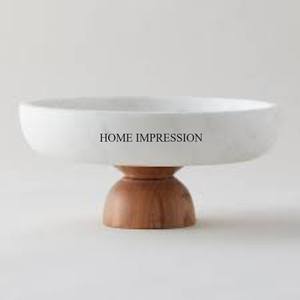 Modern Creative Art Unique Fancy Designer Polished Eco-Friendly White Marble <b>Bowl</b> with <b>Small</b> Wooden Base Competitive Price - Product Image 5
