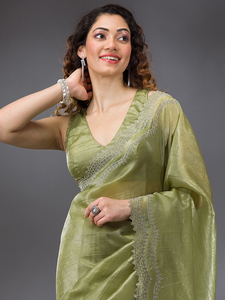 Trendmalls Saree de fête de mariage Siroski pour femme avec chemisier non cousu (K1182-Mehndi) toutes saisons coupe régulière prix de gros - Product Image 4