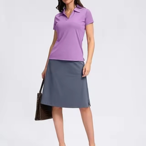 T-shirt pour femme, classique, décontracté, en polyester et coton, tricoté, coupe ajustée, manches courtes, col carré, été, respirant, séchage rapide, uni, teinture unie - Product Image 5