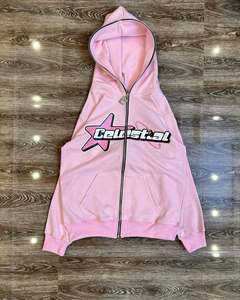 <b>Top</b> Selling 100% Cotton Oversized Full Zipper Men's Hoodies Embroidered <b>Distress</b> Design Solid Breathable Winter Season - Product Image 1