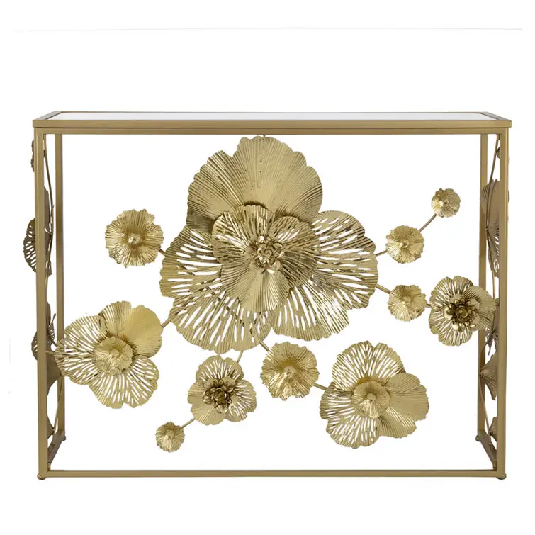 Floating Blossoms Console Table Com Um Padrão De Flor De Ouro Preencha qualquer espaço com abundância de estilo Glam Melhorar a sua Deco