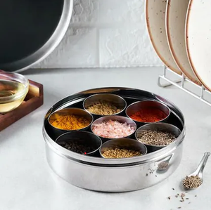 Cajas de especias de acero inoxidable Estante de especias redondo Almacenamiento de cocina personalizado Caja de especias de acero inoxidable Precio más bajo - Product Image 1