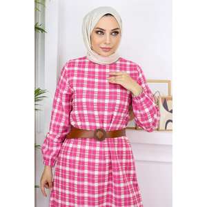 Robe Hijab Décontractée à Carreaux et Volants, Style Basique Modeste, Longueur Ras du Sol, en Mousseline, Simple et Tendance, pour Quotidien, Islamique, Été, Fête, Motif Floral, ODM - Product Image 2