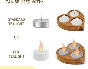 Bougeoir chauffe-plat en bois avec-Chêne en bois massif-Bougeoirs votifs-Forme de coeur rustique - Product Image 3