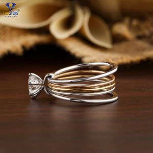 แหวนเพชรทรงกลม0.93 TDW 18K สีขาว/สีโรสโกลด์/ การตั้งค่าหัวหมุดหินเพชร cvd/hpht - Product Image 3