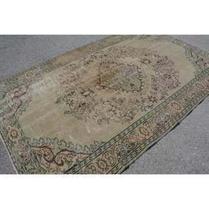 Alfombra turca vintage clásica beige verde 5,8x9,3 pies de lana de retazos de área grande con respaldo de látex para pasillo o dormitorio - Product Image 4