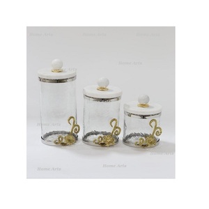 Prime Quality Modern Design Chocolate Dessert Serving <b>Canister</b> Set 3 Different Sizes Glass Metal Home Kitchen Use Tea <b>Sugar</b> - Product Image 2