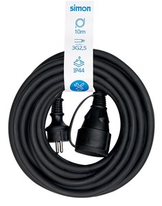 10m. Cavo di prolunga Schuko con cappuccio 3x2.5mm. Nero IP44 (Simon PL122401) - Product Image 1