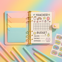 Labo Pastel Rainbow Budget Binder A6 Set perencana stiker dan pelacak hemat uang amplop untuk anak perempuan dan remaja Organizer Binder