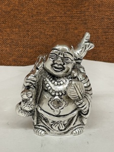 Nouveauté Statue de bouddha rieur antique plaqué argent fait à la main 4.5 pouces pour la décoration et les cadeaux - Product Image 4